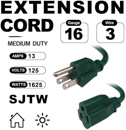 EP 15 FT Outdoor Extension Cord, 16/3 SJTW Heavy Duty Green, ETL Listed - Image 2