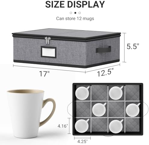 MISSLO Large Capacity China Storage Containers Hard Shell Plate Storage Containers, Kitchen Packing Moving Boxes for Dishes, Dinnerwares, Mugs Protectors, Grey, Mug Storage - Image 3