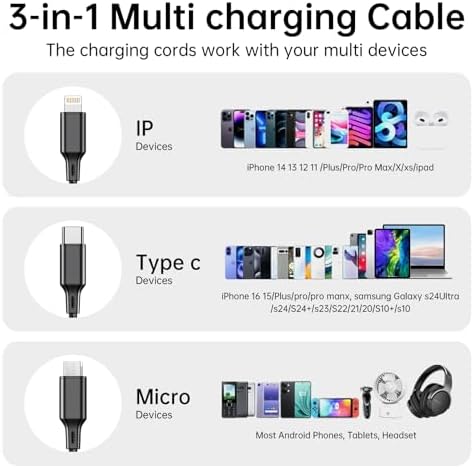 Travel Essentials Multi USB Charging Cable 3A, (2Pack 6.6FT) Charging Cable - Image 2