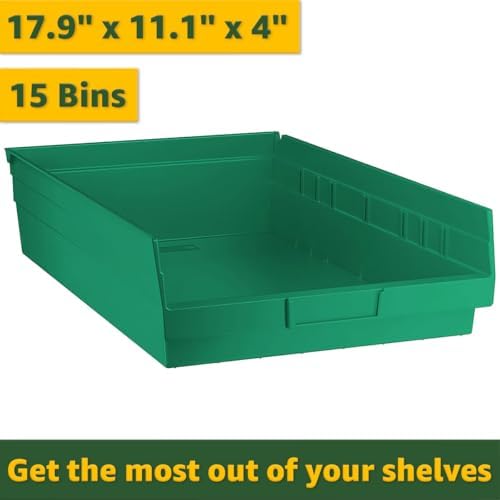 18" x 36" x 74" Garage Tool Storage Rack with 15 Plastic Bins - Heavy-Duty Commercial Metal Wire Utility Shelf, Green - Image 3