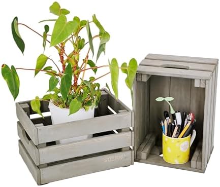 Gray Wooden Crates, Set of 4 Rustic Storage Boxes for Home Organization, Tool Box, Wine Carrier, and Camping Supplies, 12.2 Inches. - Image 4