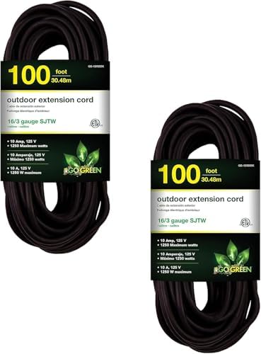 GoGreen Power Inc. (G-13700BK-2) 16/3 100' Heavy Duty Extension Cord - Black, 100ft, 2 Pack by PowerByGoGreen
