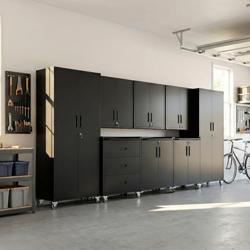 Garage Cabinet System | Heavy Duty Steel All-in-One Modular Garage Cabinet Set for Ultimate Workshop Organization | Easy Assembly Garage Storage Cabinets & Tool Bench by VIYET