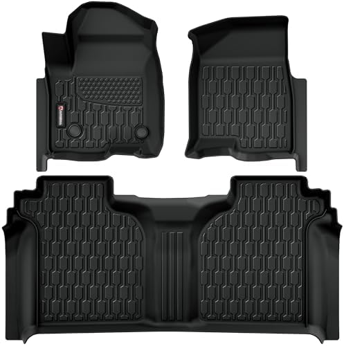 Floor Mats Fit for 2019-2026 Chevy Silverado 1500/GMC Sierra 1500, 2020-2026 Chevrolet Silverado/GMC Sierra 2500HD/3500HD Crew Cab with Rear Under-Seat Storage, TPE All Weather Floor Liner Car Mats by AUTOBULL