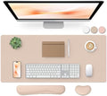 Bloss Leather Desk Pad and Keyboard Wrist Rest, Large Mouse Pad + Keyboard Pad+Mouse Wrist Support, Non-Slip Desk Mat Protector for Office, Home (35.4×15.7 Inches,Beige) by Bloss