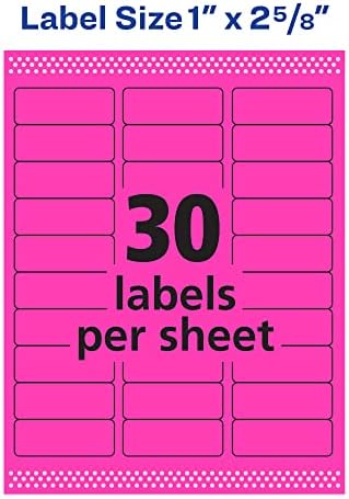 Avery Printable Address Labels with Sure Feed, 1" x 2-5/8", Neon Magenta, Laser & Inkjet Compatible, 750 Blank Labels, Great for Branding, Mailing, Organizing, and More (5970), (Pack of 5) - Image 6