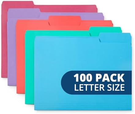 Blue Summit Supplies 100 File Folders, Letter Size, 1/3 Cut, Gem Tones by BlueSummitSupplies