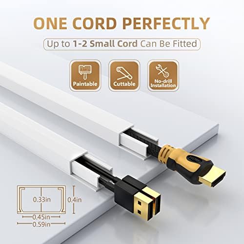 Delamu Cord Hider, Cord Covers for Wires on Wall, One-Cord Cable Hider, Self-Adhesive Wire Hiders Wire Covers for TV Cords on Wall, Easy Mount Cable Cover Management Kit, 6X W0.59 H0.4in, White - Image 2