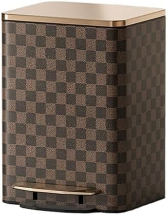 Stylish Modern Luxury Stainless Steel Trash Can with Soft Close Lid Step Pedal and Inner Bucket Ideal for Home Office and Bathroom Large Size Brown Leather Outer Layer by Unknown