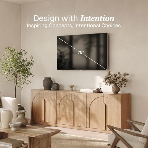 BELLEZE Bijou Modular Media Console Wall Unit (94.5" Wide)-Extra Long Entertainment Center & Storage System-Arched Door Sideboard for Living Room & Office-Hides All Clutter, Camel - Image 3