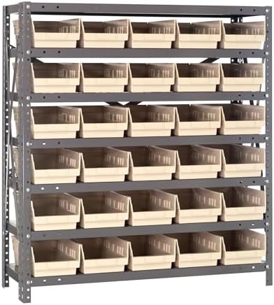 Quantum Storage Systems 1839-104IV Steel Shelving Unit with 4" Shelf Bins, 18" D x 36" W x 39" H, Ivory by QuantumStorageSystems