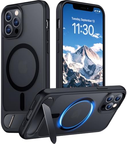 Temdan Magnetic Compatible with iPhone 12 Pro Max Case, [Built-in Invisible Kickstand][Compatible with MagSafe][Military Grade Shockproof] Slim Translucent Matte Phone Case for iPhone 12 Pro Max 6.7" by Temdan