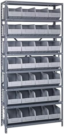 Quantum Storage Systems 1875-463GY Solid Heavy Duty 8 Shelves 28 Stackable Shelf Bins Gray Bins 75" H x 36" W x 18" D by QuantumStorageSystems