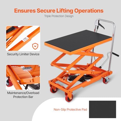 VEVOR Hydraulic Lift Table Cart, Orange, 50-Inch - Image 5