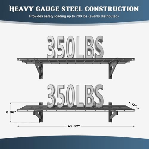 Jusgym 2 Pack Wall Mounted Garage Shelving, 1x4ft, 700lbs Integrated Grid - Image 2
