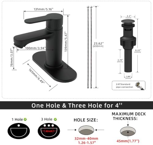 BELZ Black Bathroom Faucet, Lead-Free for 1 or 3 Hole 4" Vanity Sink - Image 2