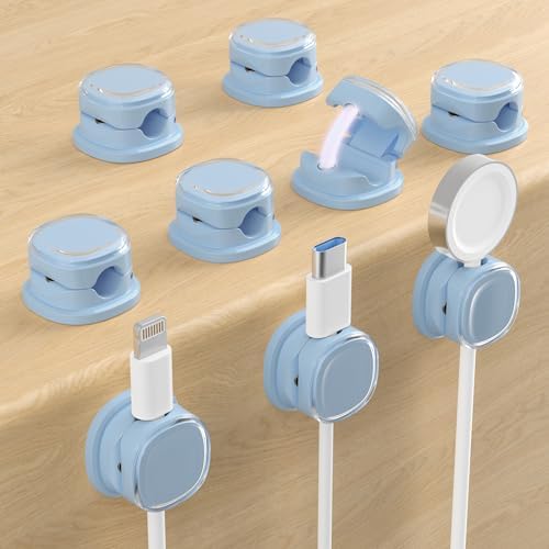 Magnetic Cable Clips, Adjustable Cord Holder Management, Adhesive Wire Keeper Organizer for Home Office Desk Phone PC Car Wall Desktop Nightstand Appliance (9-PCS Blue) by COOCAT