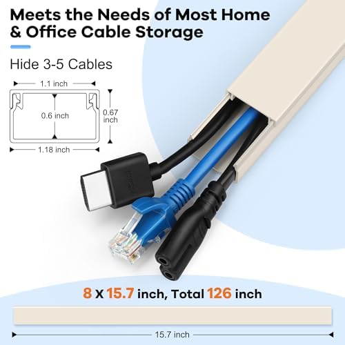 126in Cord Hider Kit, ZhiYo Wire Hiders for TV on Wall, Paintable Cable Management Kit, Wire Cover for Wall Mount TV, Beige Cable Raceway, Cord Cover Wall Wire Management Kit, 8xL15.7in W1.18inH0.67in - Image 2