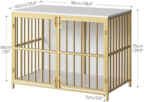 HOOBRO 38.6" Dog Crate Furniture, Wooden Dog Kennel Indoor, Heavy Duty Dog Cage for Small/Medium Dog, Decorative Side End Table, White and Gold DW100GW03 - Image 3