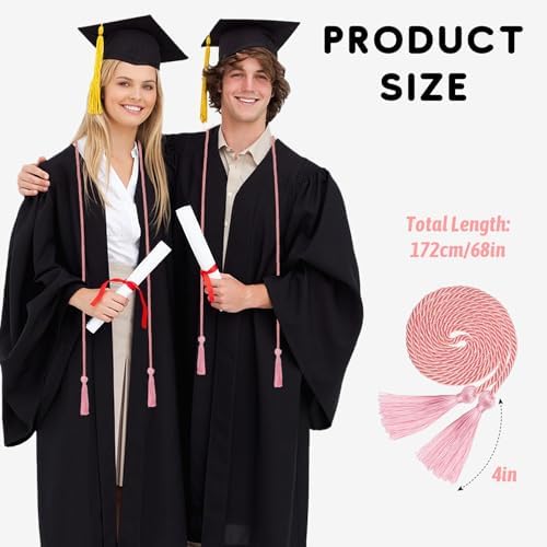 Pink Graduation Cord, Graduation Honor Cords for Class of 2026, Rayon Braided Grad Cord with Tassels, 68" Long Polyester Yarn Honor Ropes for Bachelor, Master, Doctoral - Image 2