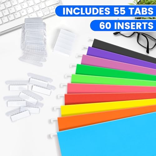 50-Pack Assorted Hanging File Folders, Letter Size with 55 Transparent Label Cards, 60 Sticker Labels,1/5-Cut Tabs–Home Office & Filing Cabinets - Image 3