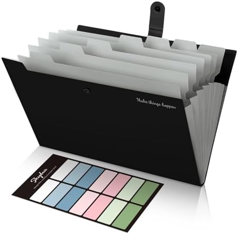 SKYDUE Expanding File Folders with Labels,8 Pockets Accordion File Organizer, Portable Document Paper Organizer, A4 Letter Size Filing Folder for Office, Pack of 4, Black - Image 2