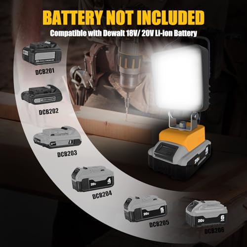 4 Pcs LED Work Light for Dewalt 20v Max Battery, 90W 9600LM Battery Light for Dewalt 20v Tools, Portable Outdoors Cordless Flood Lighting with USB & Type-C Charging Port, Low Voltage Protection - Image 4