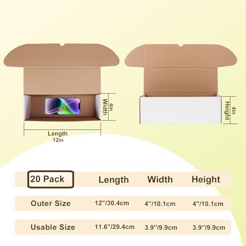 WIFTREY 12x4x4 inches Shipping Boxes Pack of 20, White Corrugated Cardboard Box 12"L x 4"W x 4"H for Shipping, Packaging, Moving, Mailing - Image 2
