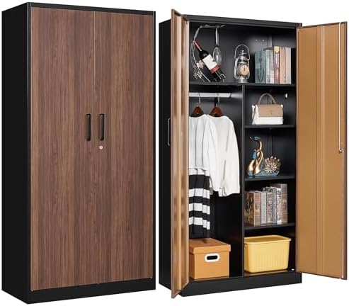 Letaya Metal Storage Cabinets,72'' Employee Lockers Steel Wardrobe with Lock Door for Office,Home,School,Gym,Fire Department,Hotel(Wood Grain Color) by LetayaMetalCabinets