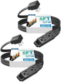 DEWENWILS 2 Pack 6FT Black Flat Extension Cord, 3 Outlet 16/3, ETL Listed by DEWENWILS