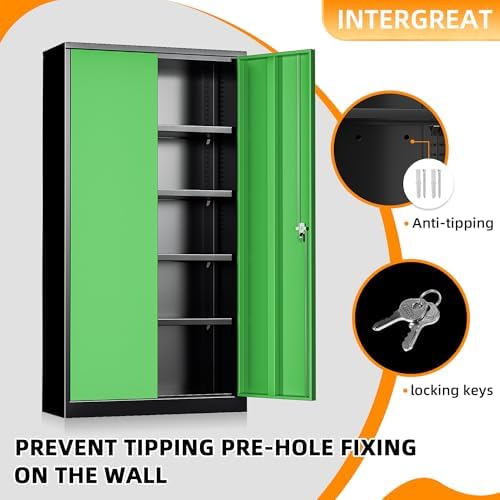 INTERGREAT Metal Lockable Storage Cabinet, 72” H Storage Cabinet with 2 Doors and 4 Adjustable Shelves for Office, Home, Garage, Pantry (Assembly Required, 18”D, Black Green) - Image 4