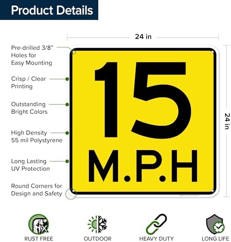 15 Mph Sign, 24x24 Inches, 55 mil thick HDPS (high density polystyrene), Made in USA by My Sign Center - Image 6