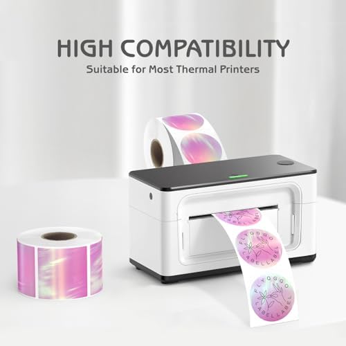 2" Holographic Thermal Sticker Labels, 500 Pcs Round Printable Thermal Waterproof Sticker Rainbow Glitter for Logo Design, Price/Name Tag, Barcode, DIY Custom, Aurora Dark Purple, 500 Labels/Roll - Image 2