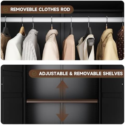 Letaya Metal Armoire Wardrobe Closet with Drawers,Clothing Storage Cabinet with Doors and Shelves,Coat Closet with Hanging Rod,Bedroom,Home,Cloak Room,Black-71 H x 32" W x 18" D - Image 4