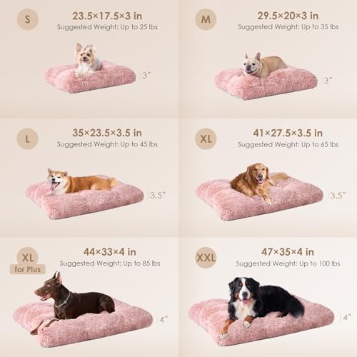 EHEYCIGA Fluffy Dog Crate Bed for Large Dogs, Plush Faux Fur Pad, Pink - Image 3