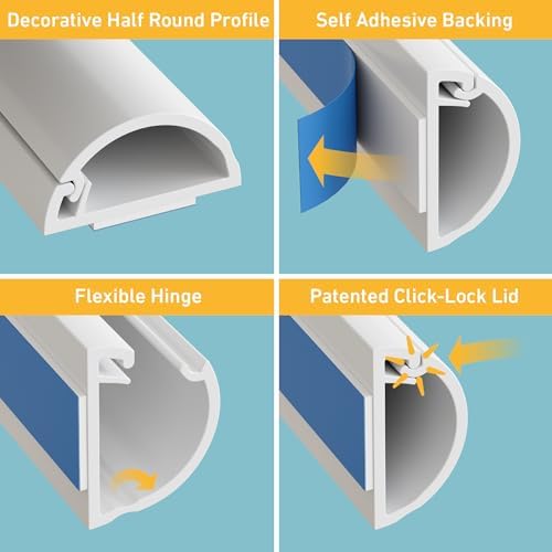 D-Line Half Round Cord Hider, Patented Cable Cover, Hide TV Wall Mount Wires, Raceway for Cords, Decorative Wire Covers, Paintable, Adhesive Cable Concealer, 2X 0.78in W x 0.39in H x 39in L, White - Image 2