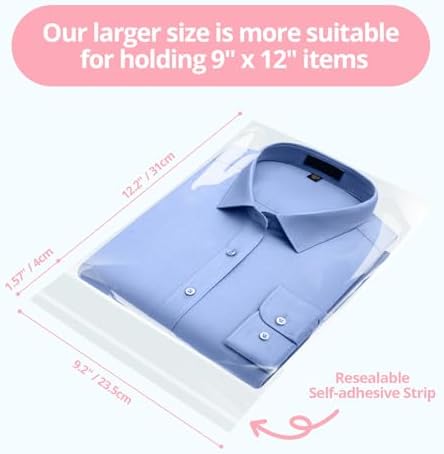 runzoos 70 Pcs Clear Self Sealing Cellophane Bags 9x12 Inches for Packaging Clothes, Resealable Poly Plastic Shirt Bags for Small Business, Plastic Sleeves for Magazine A4 Letter Size Artwork - Image 2