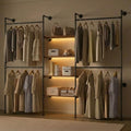 Industrial Pipe Clothing Rack with LED Lights& Shelves,Black by DABILONGC