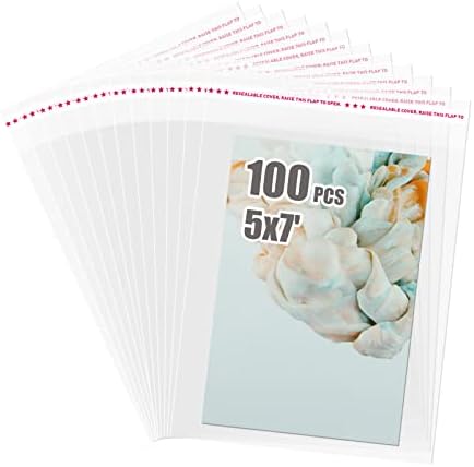 Egofine Self Sealing Cellophane Bags 100 PCS Clear Resealable Sleeves Bags for Gifts, Bag Size: 5.27x7.2 inches for 5x7 Mats by Egofine