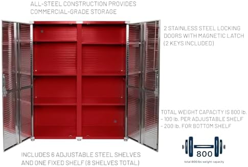 Heavy Duty Steel Storage Cabinet with Double Doors, Adjustable Shelves, Door Secured Lock, Large Capacity Organizer for Garages,Offices and Warehouses (Red, 60" W x 24" D x 72" H) - Image 5
