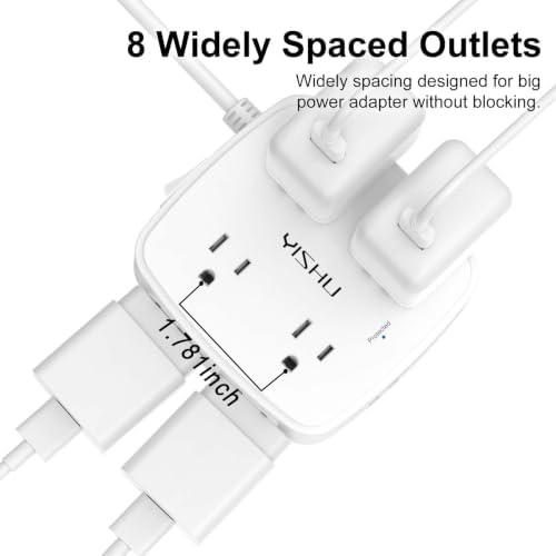 YISHU 6Ft Surge Protector Power Strip with 8 Widely Outlets & 4 USB Ports - Image 3