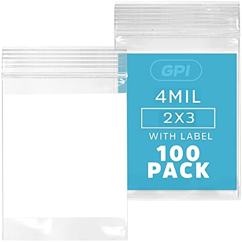 2" x 3" Small Zip Bags, 100 Pack, 4 Mil Heavy Duty, Write with White Block by GPI