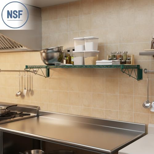 18" x 48" Wire Green Epoxy Wall Mount Shelf, Commercial Fixed Wall Mount Rack, NSF, Metal Floating Shelving for Kitchen, Stock Rooms, Home and Hotel - Image 2