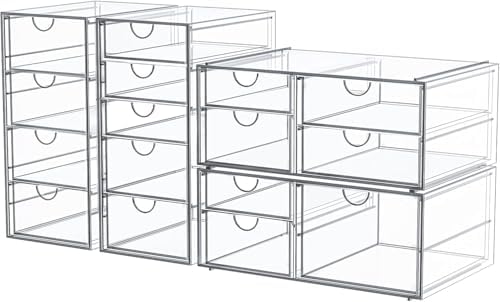 caktraie 4-Pack Acrylic 16-Drawer Storage & Makeup Organizer for Desk by shoeboxesanddeskorganizers