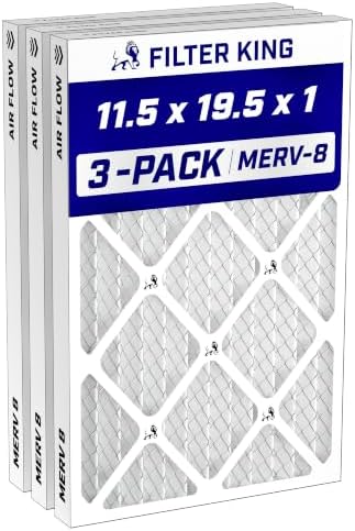 Filter King 11.5x19.5x1 Air Filter MERV 8, AC Furnace Filters (3-Pack) by FilterKing