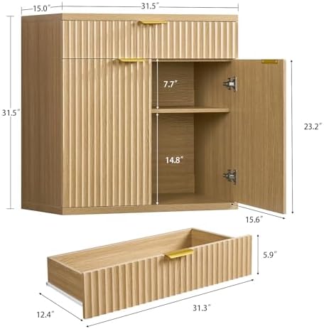 TEENFON 31.5" W Fluted Buffet Cabinet with Storage, Sideboard Cabinet, Coffee Bar Cabinet with 2 Doors and Adjustable Shelf for Living Room, Kitchen, Entryway, Natural - Image 2