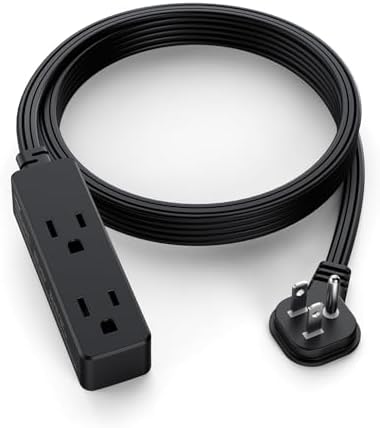 Flat Plug Extension Cord with 3 Outlets - 8Ft Low Profile Indoor 3 Prong Grounded Power Strip for Home Office & Travel - 16 AWG 13A/1625W, Black by LitStar