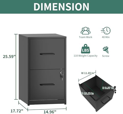 2 Drawer File Cabinet with Lock,Metal File Cabinet for Home Office - Image 3