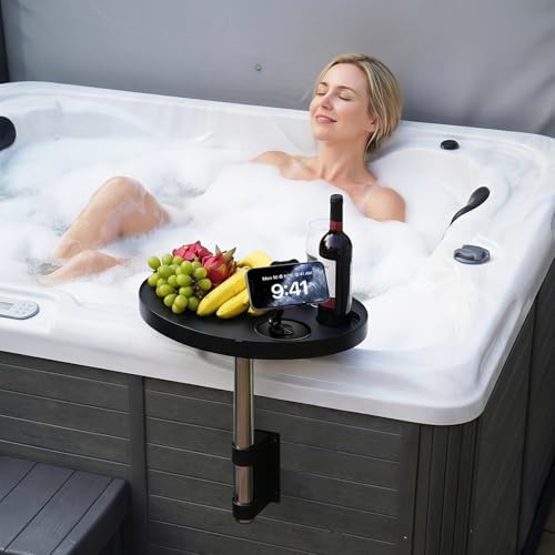 Hot Tub Tray Table with Cup Holders & Phone Holder, 360° Rotating Spa Side Table, Adjustable Hot Tub Side Table for Drinks, Snacks & Accessories, Waterproof Spa Tray - Image 2
