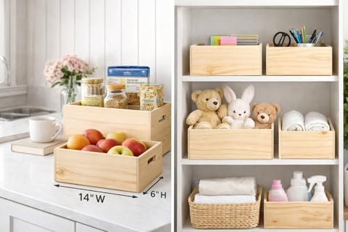 Unfinished Wooden Crates 4 Pack - Nesting Pine Wood Boxes with Handles - Image 4